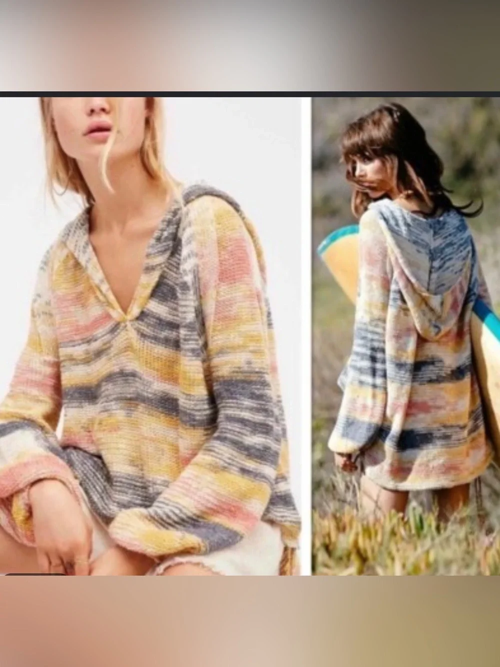 Free People Snowcone Hoodie, blue combo, oversized, size XS, EUC